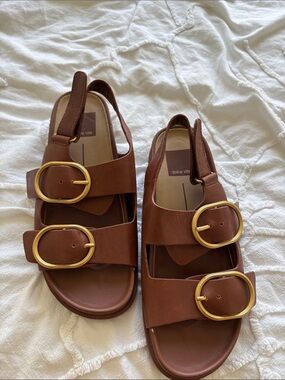 Dolce Vita Chestnut Brown Leather Triple Buckle Sandals